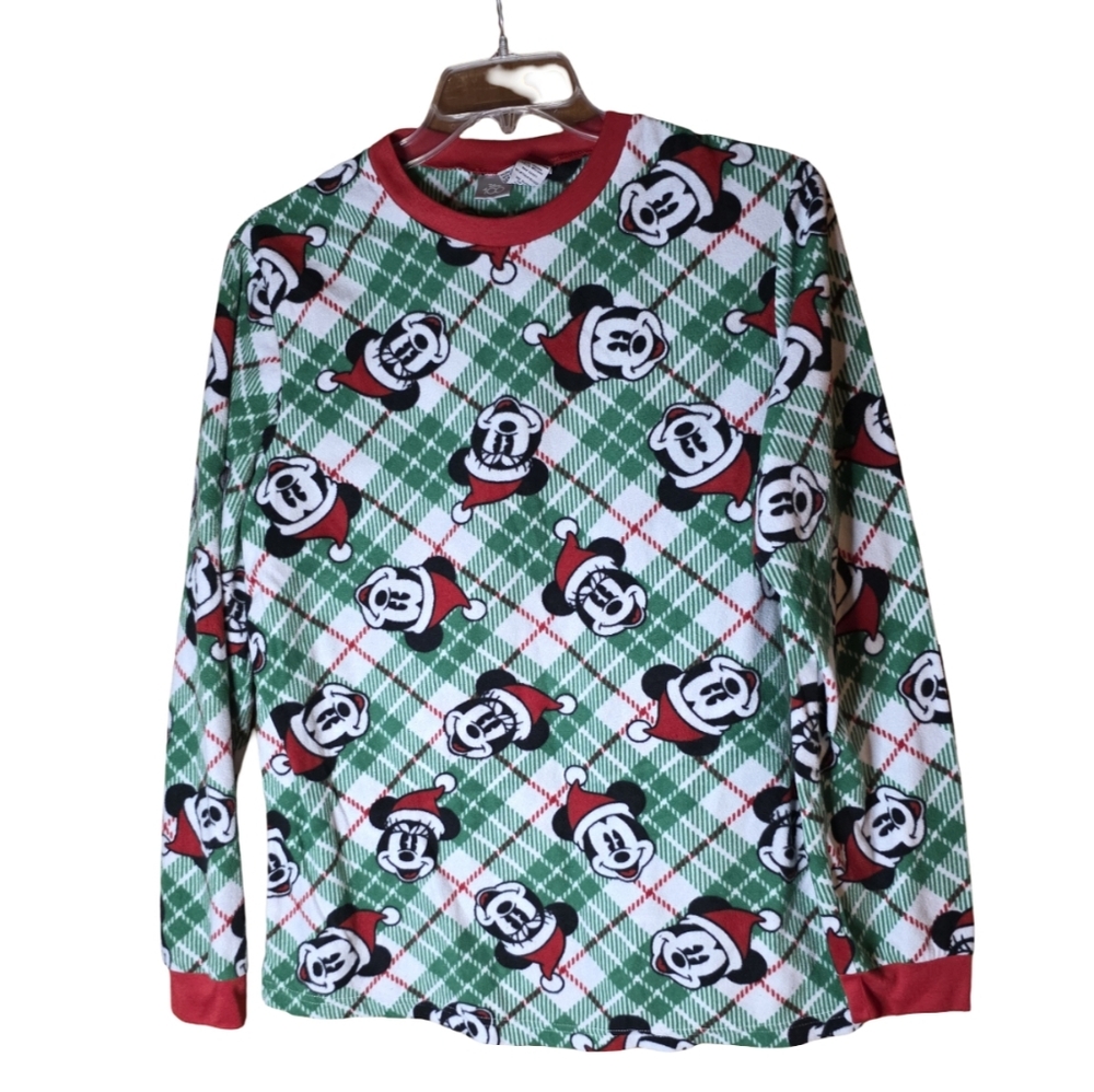 Disney 100 Mickey Mouse Kids XL Christmas Pajama Set • Green Plaid Santa Print